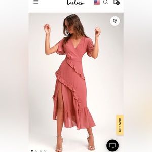 Next to you Swiss dot ruffled midi dress. Lulu’s